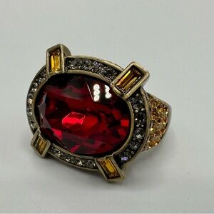 Heidi Daus Red Crystal Cocktail Ring Size 10 NWT